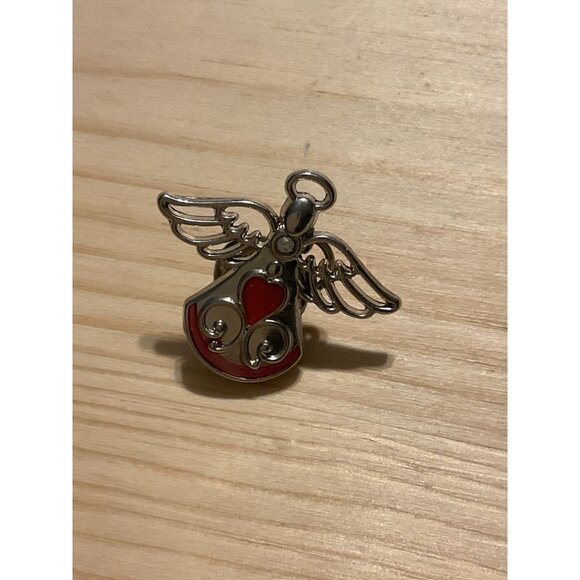 Angel Pin or Pendant With Red Heart Silver Tone Metal - Picture 1 of 4